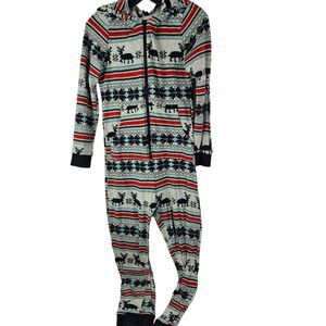 ASOS Pajamas‎ Christmas Women's Hooded Jumpsuit XS Red Reindeer GUC
